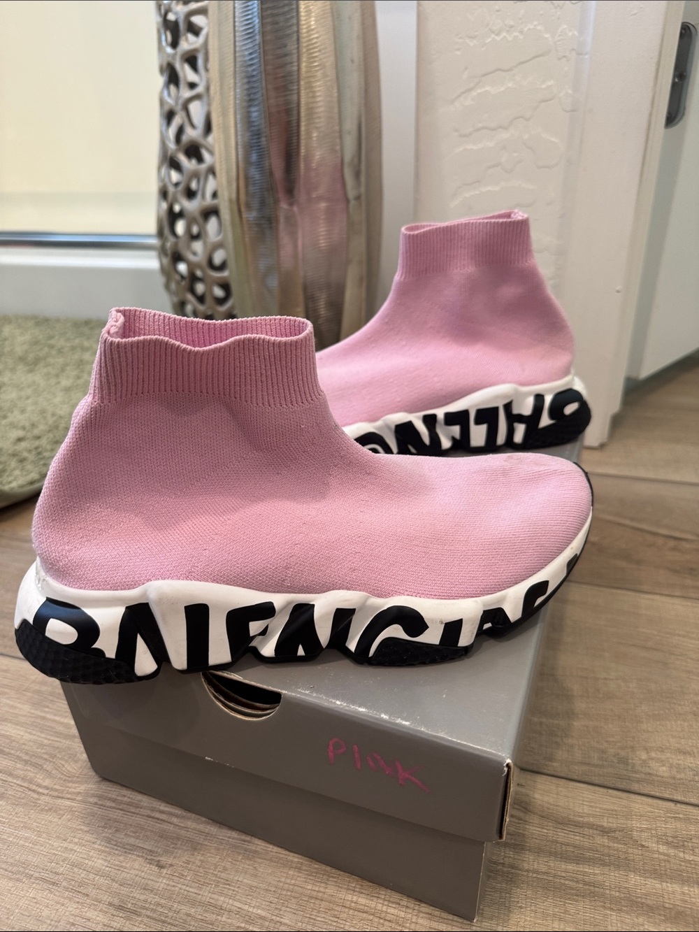 Balenciaga Women’s Pink Stretch-Knit Sock Sneakers